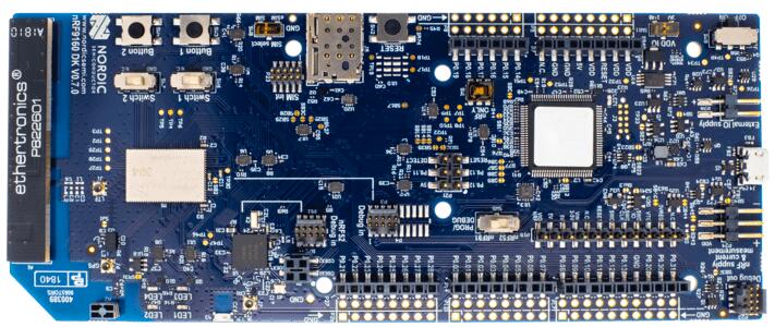 A picture of the nRF9160 DK board