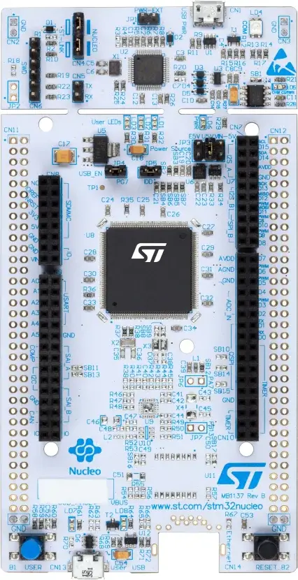 A picture of the Nucleo F722ZE board