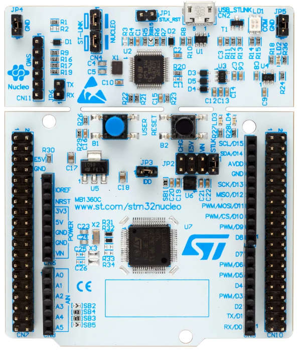 A picture of the Nucleo G070RB board