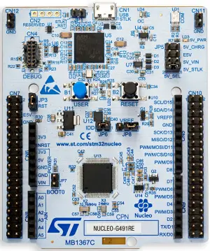 A picture of the Nucleo G491RE board