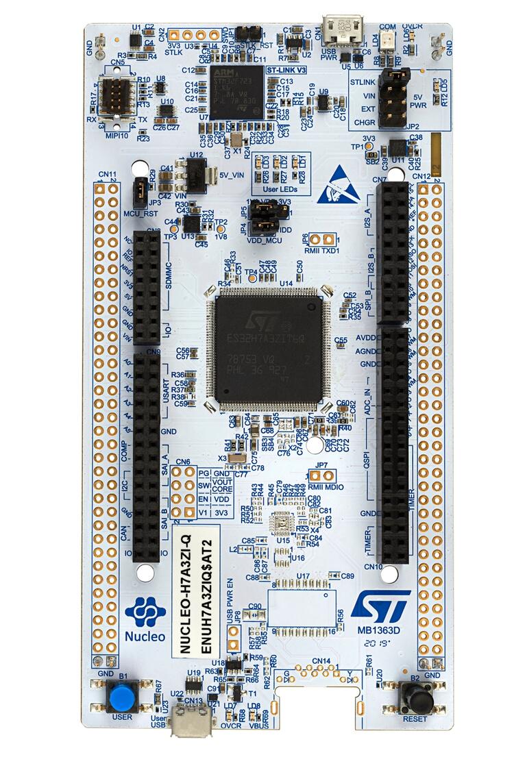 A picture of the Nucleo H7A3ZI-Q board