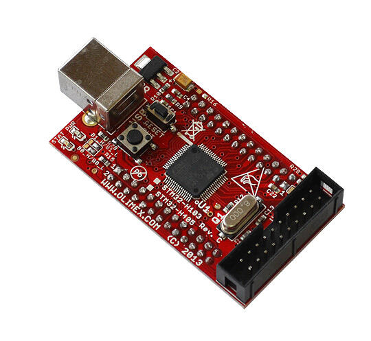 A picture of the OLIMEX-STM32-H405 board