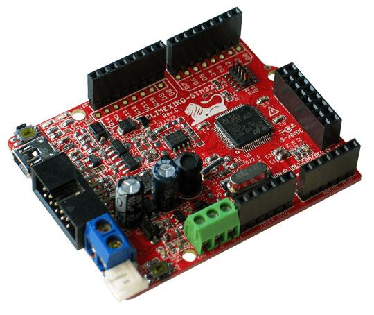 A picture of the OLIMEXINO-STM32 board