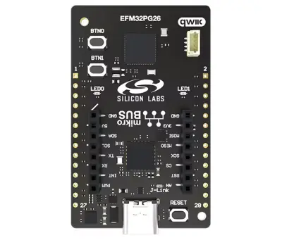 A picture of the EFM32PG26 Explorer Kit (PG26-EK2711A) board