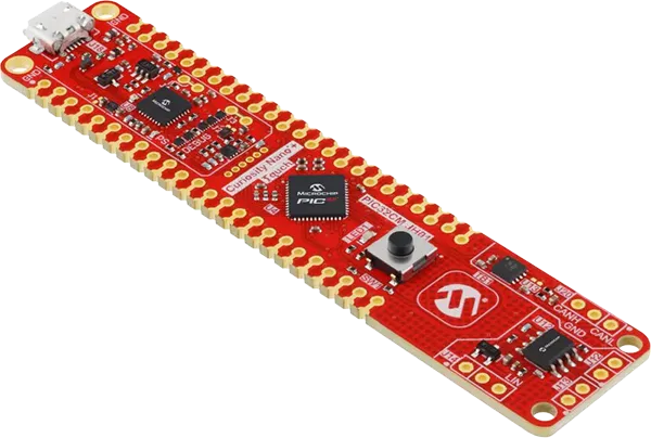 A picture of the PIC32CM JH01 Curiosity Nano+ Touch Evaluation Kit board