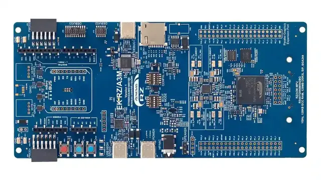 A picture of the RZ/A3M Evaluation Kit board