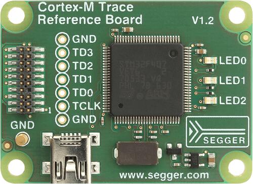 A picture of the Cortex-M Trace Reference Board V1.2 board