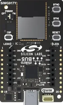 A picture of the SiWx917Y Module Wi-Fi 6 and Bluetooth LE Explorer Kit (BRD2708A) board