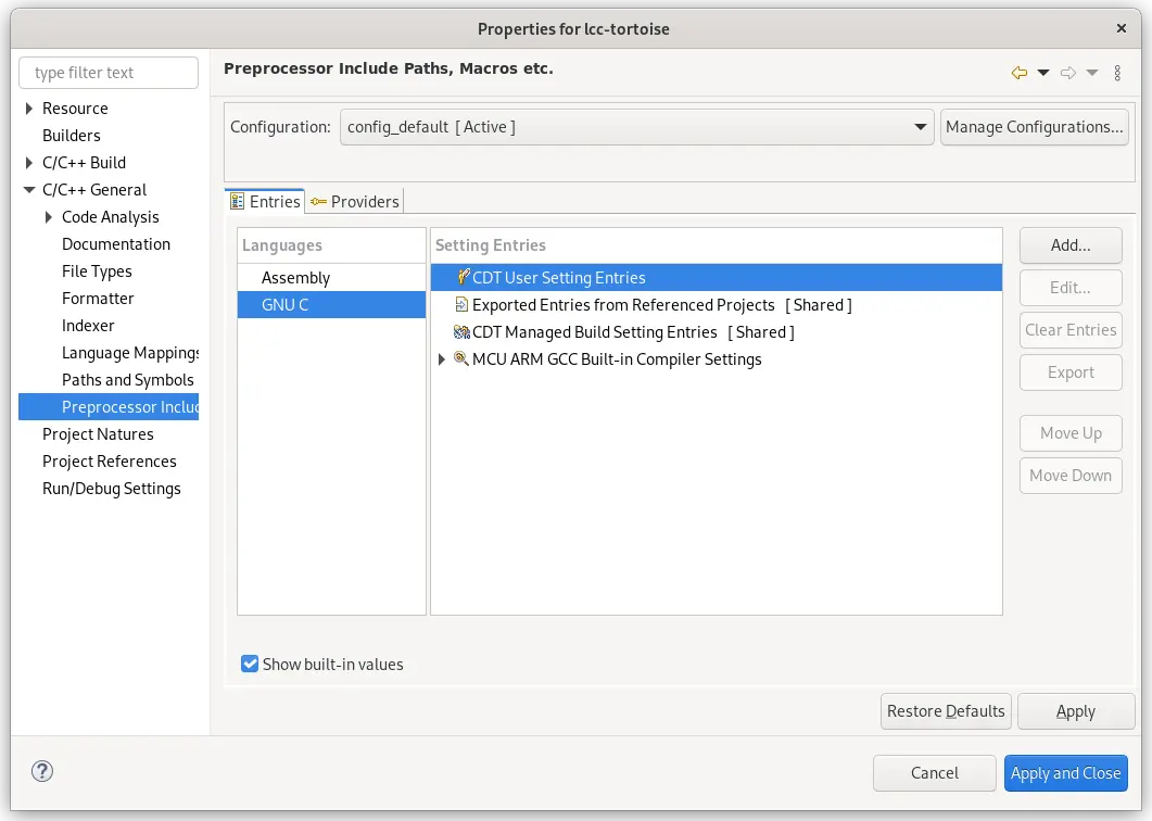 Properties dialog for preprocessor options