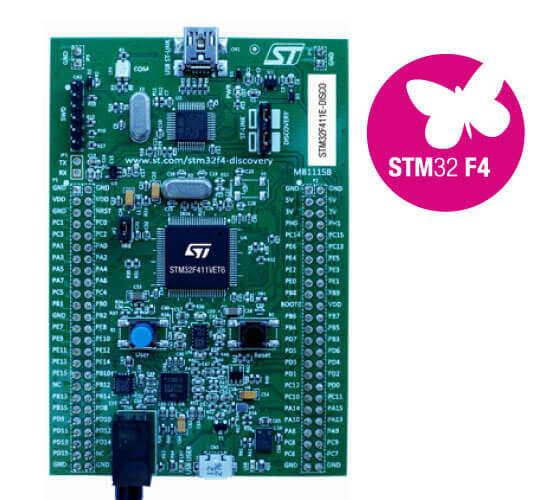 A picture of the STM32F411E Discovery board