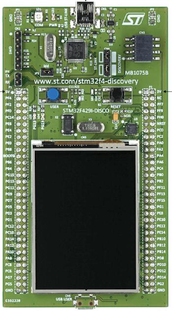 A picture of the STM32F429I Discovery board