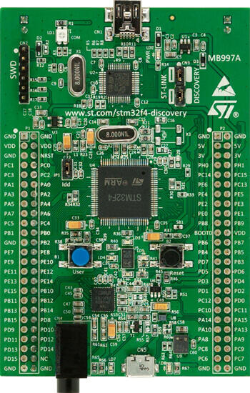 A picture of the STM32F4 Discovery board