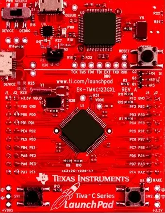 A picture of the TI Tiva C Series TM4C123G LaunchPad board