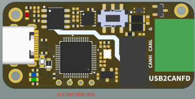 A picture of the USB2CANFDV1 board