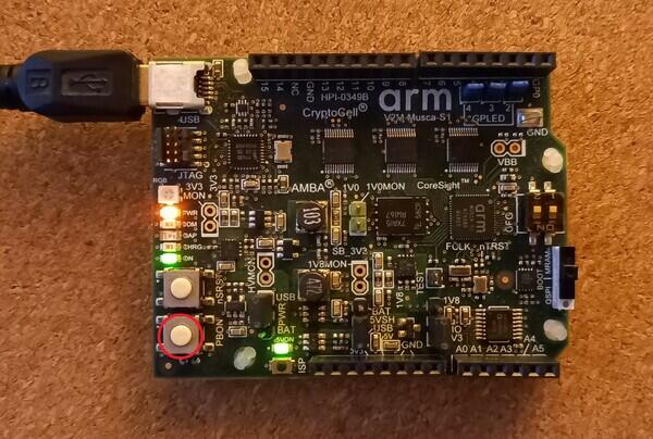 A picture of the V2M Musca-S1 board