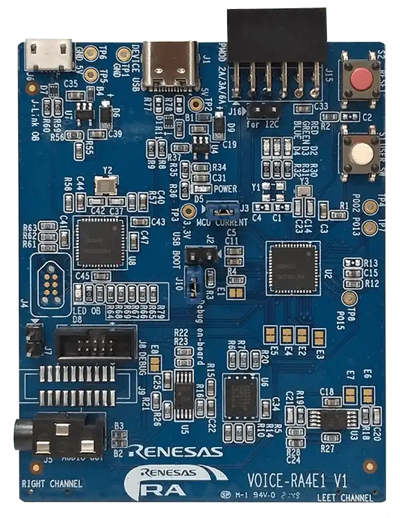 A picture of the RA4E1 Voice User Reference Kit board