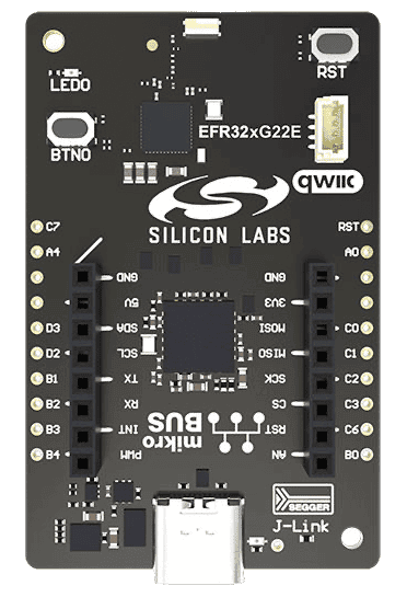 A picture of the EFR32xG22 Explorer Kit (xG22-EK2710A) board