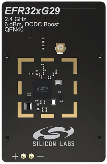 A picture of the EFR32xG29 2.4 GHz 6 dBm Boost QFN40 (xG29-RB4413A) board
